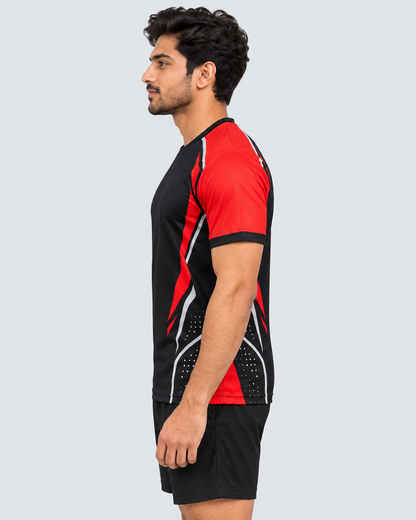 Side profile of the jersey on model