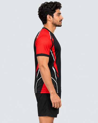 Opposite side profile of the jersey on model