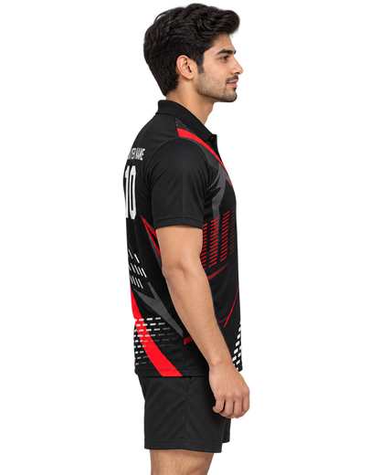 Red Geometric Dash sports polo right profile