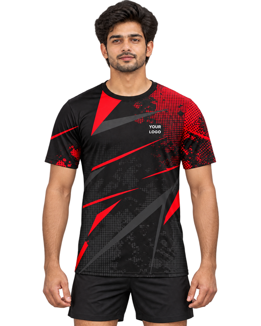 Red Halftone half-sleeve custom jersey front view
