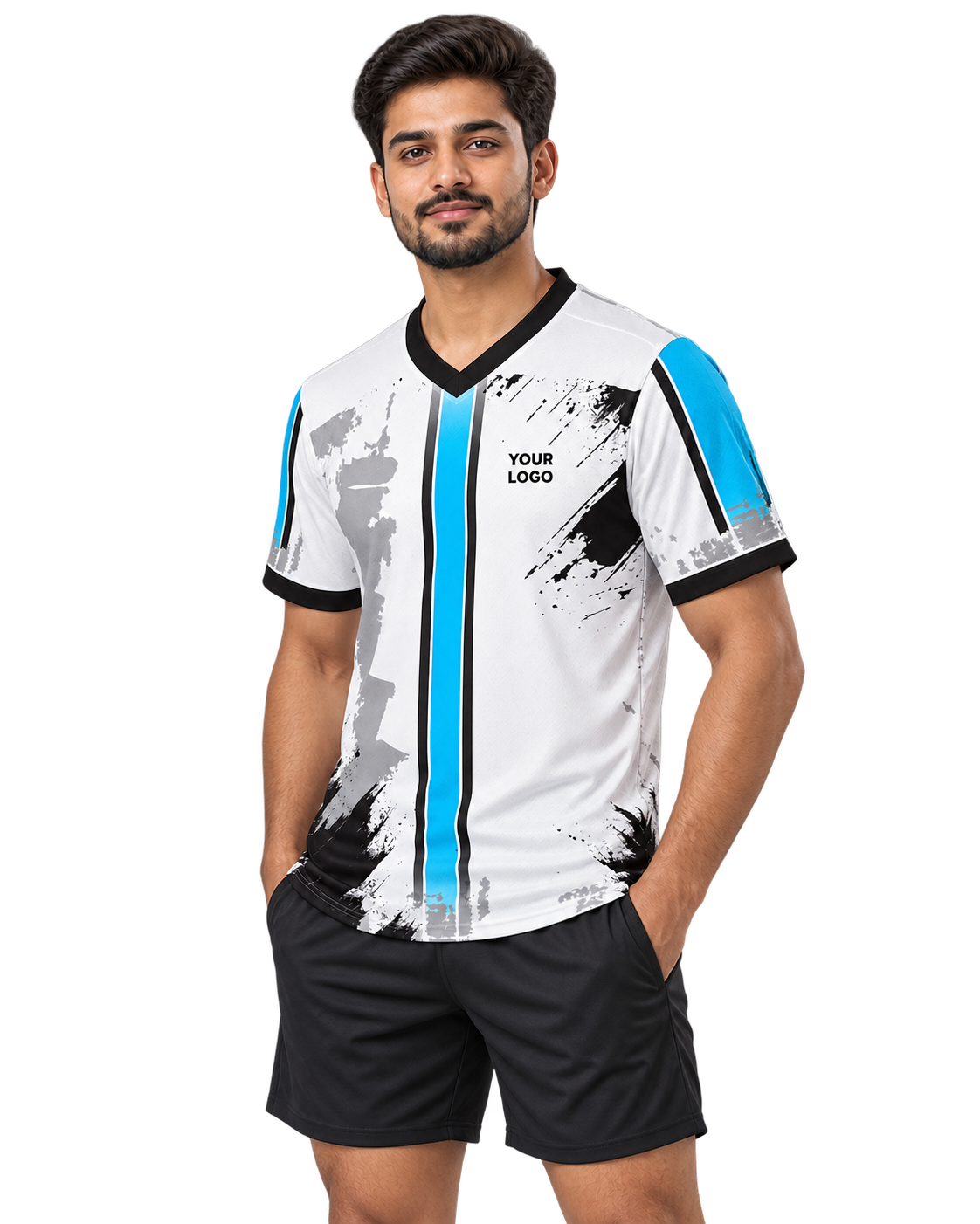 Sky Distress jersey front three-quarter view