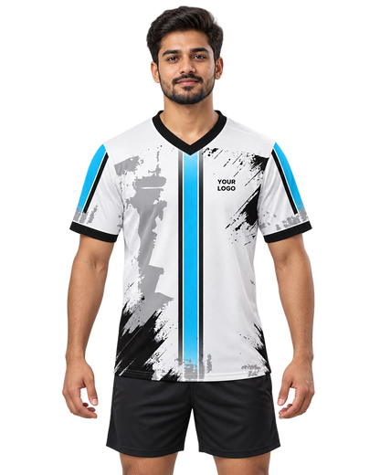 Sky Distress V-neck sports jersey front view