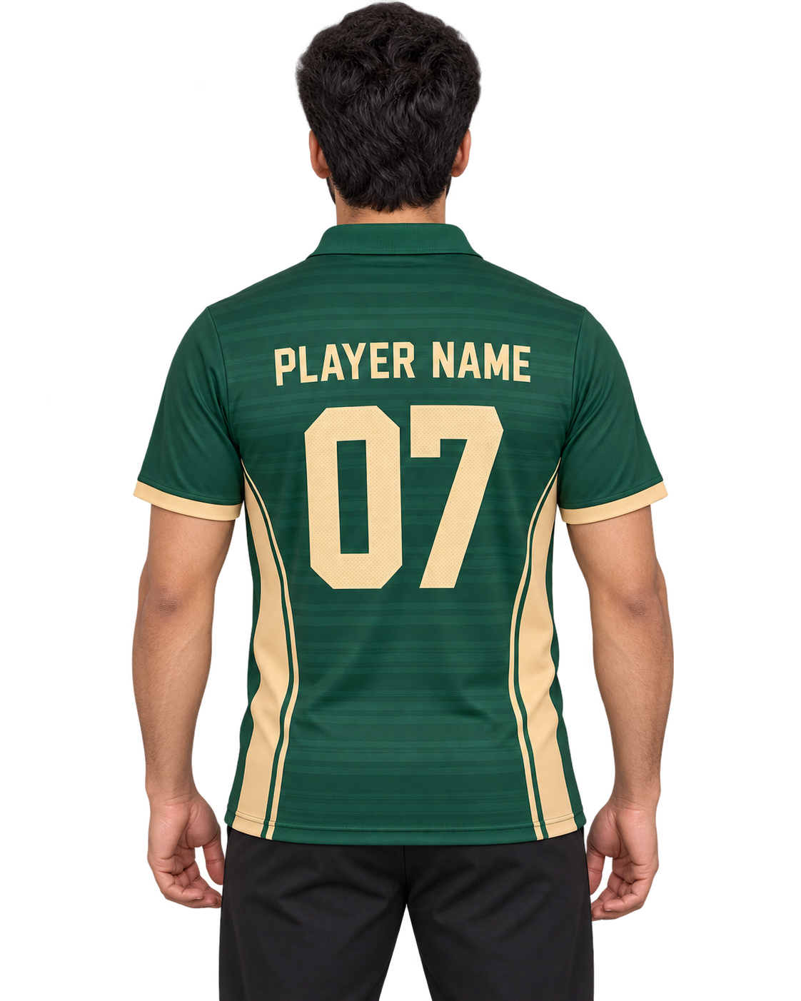 Boundary Bolt Custom Name & Number Sports Polo — single Indian male model back view