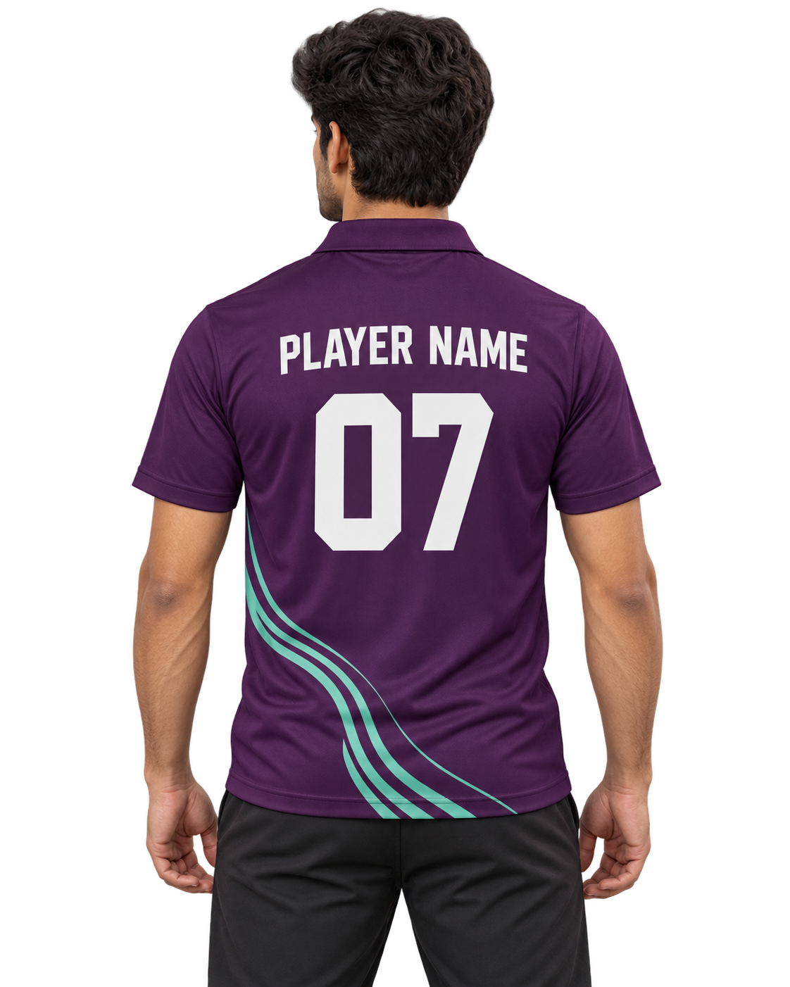 Court Current Custom Name & Number Sports Polo — single Indian male model back view