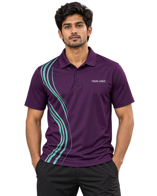 Court Current Custom Name & Number Sports Polo — single Indian male model front view