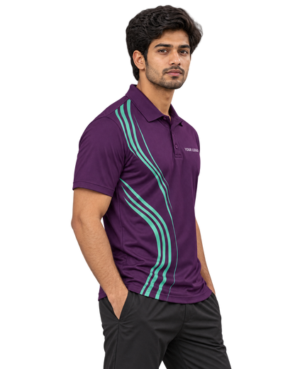 Court Current Custom Name & Number Sports Polo — single Indian male model right-side view