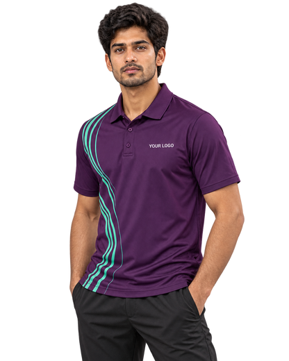 Court Current Custom Name & Number Sports Polo — single Indian male model three-quarter view