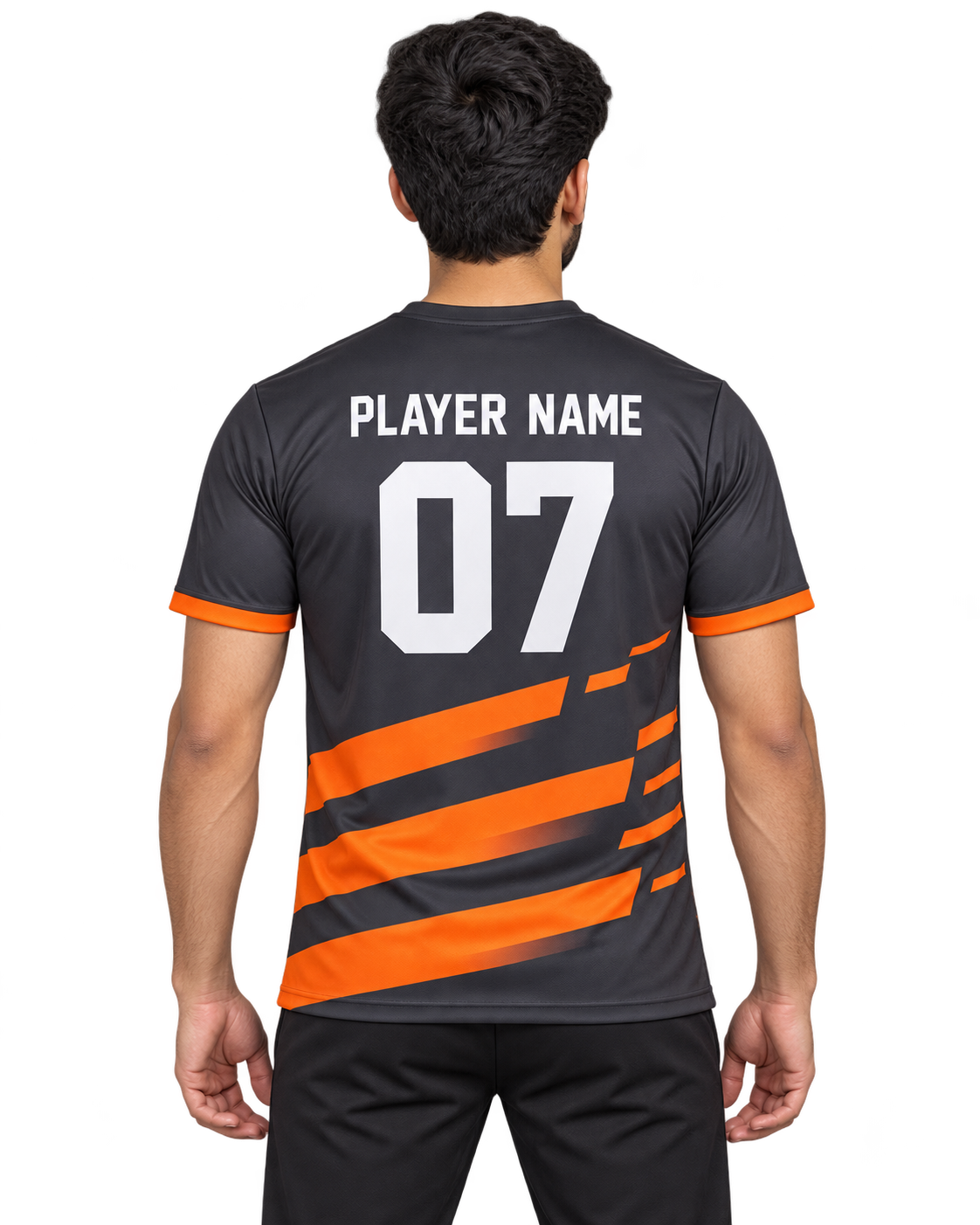 Ember Strike Custom Name & Number Jersey — single Indian male model back view