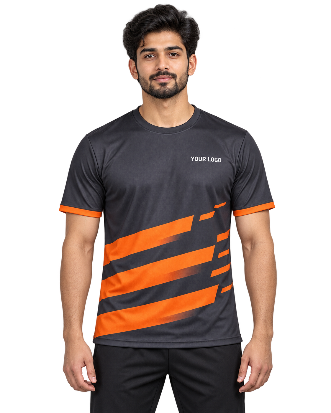 Ember Strike Custom Name & Number Jersey — single Indian male model front view