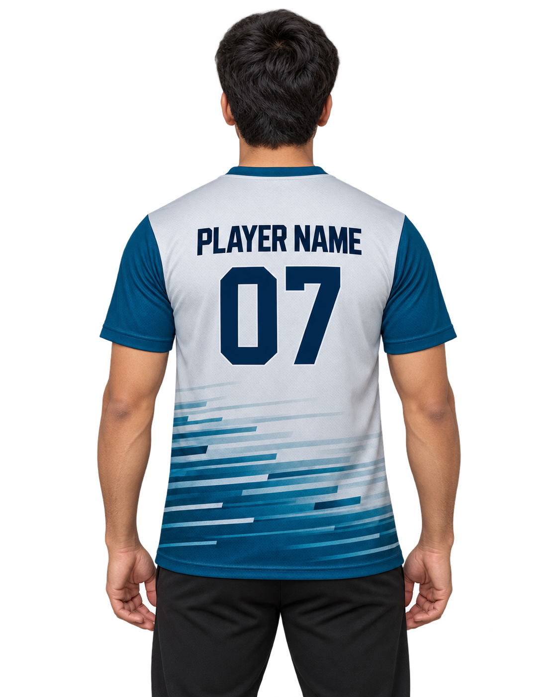 Frostline Dash Custom Name & Number Jersey — single Indian male model back view