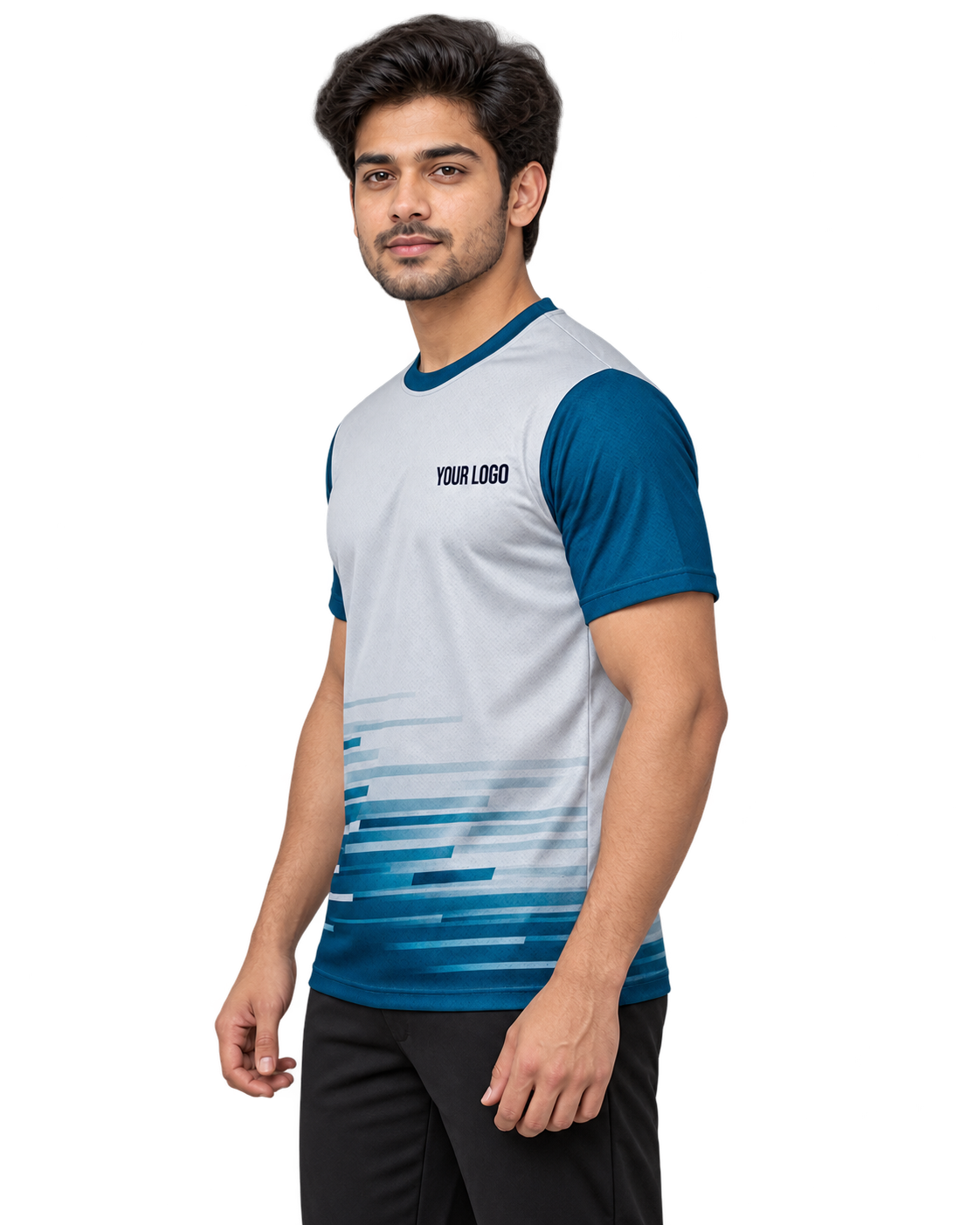 Frostline Dash Custom Name & Number Jersey — single Indian male model left-side view