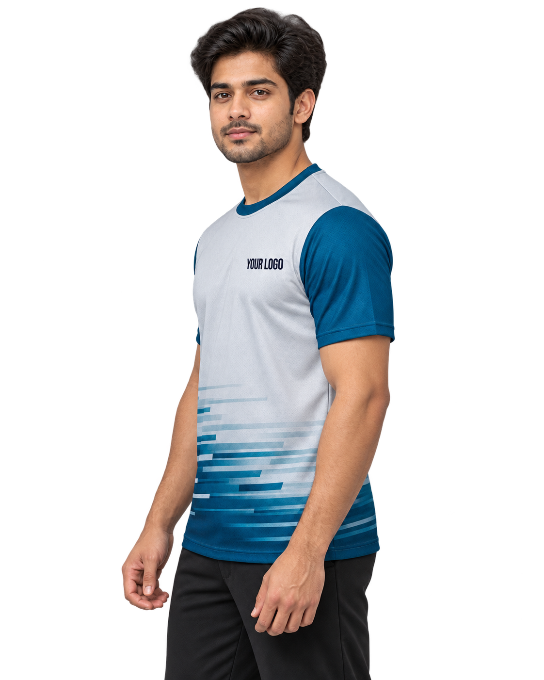 Frostline Dash Custom Name & Number Jersey — single Indian male model right-side view