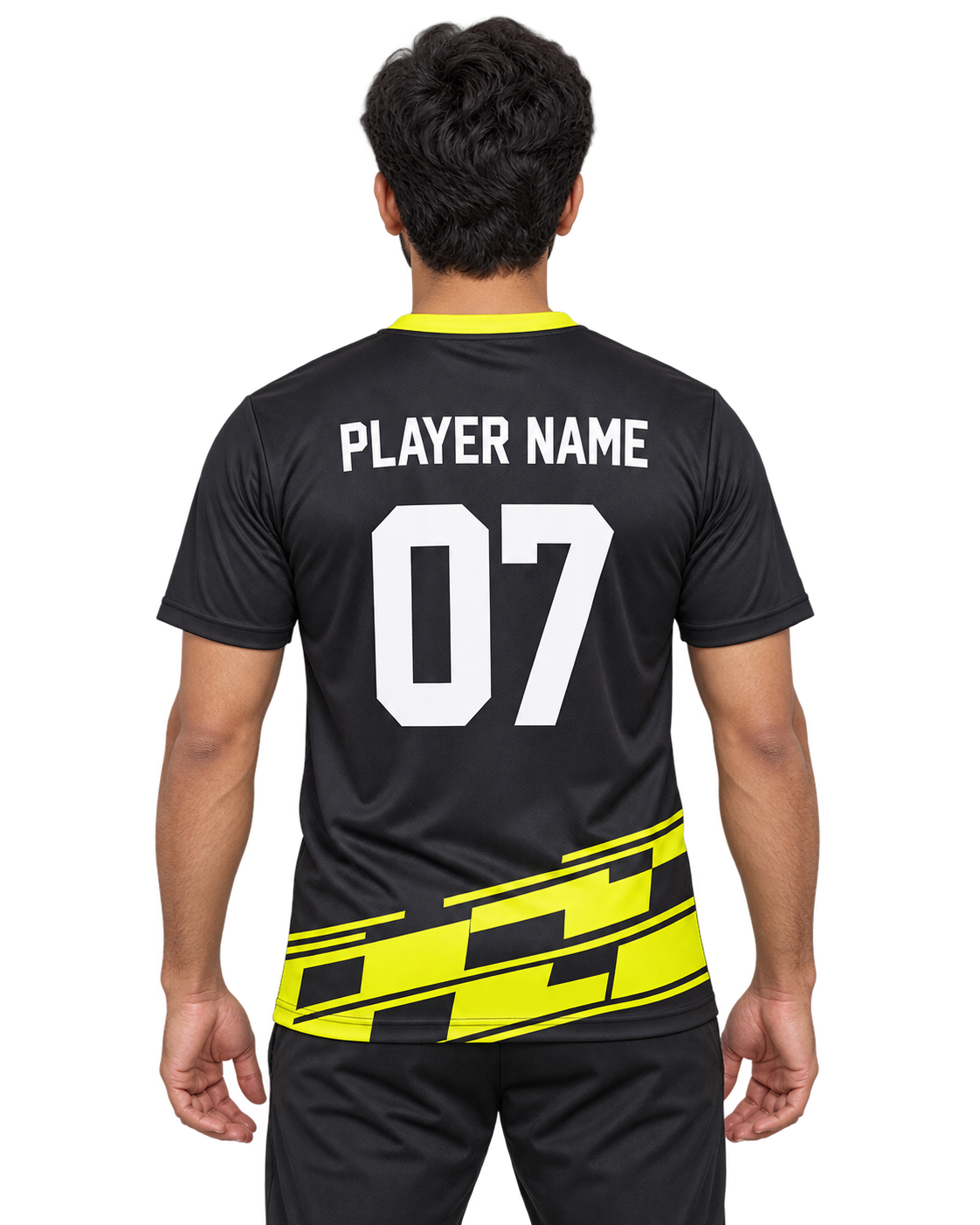 Neon Drift Custom Name & Number Jersey — single Indian male model back view