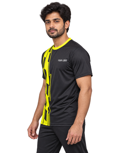 Neon Drift Custom Name & Number Jersey — single Indian male model left-side view