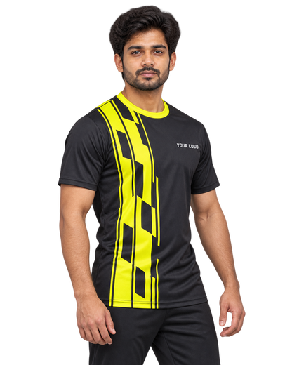 Neon Drift Custom Name & Number Jersey — single Indian male model three-quarter view