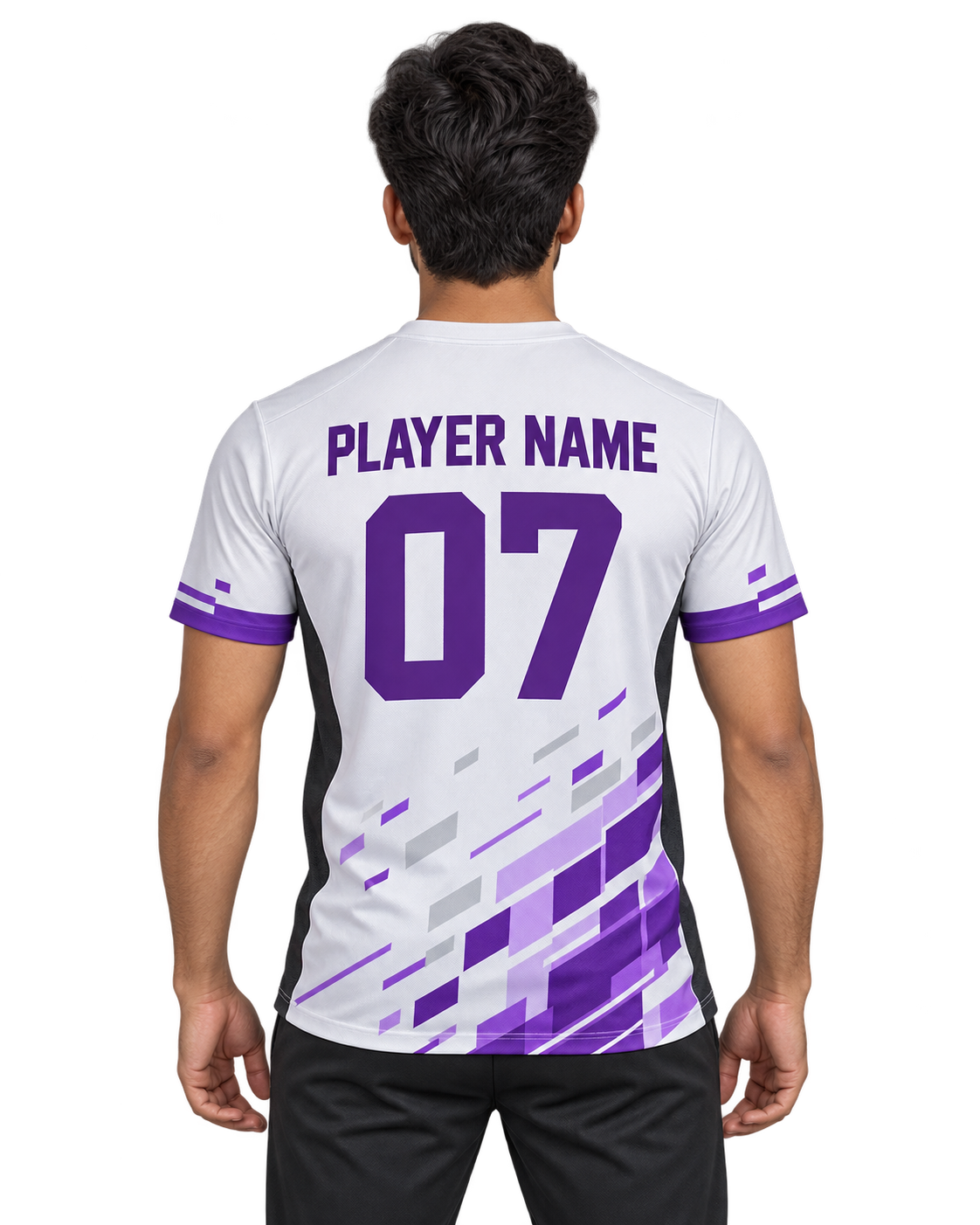 Pixel Sprint Custom Name & Number Jersey — single Indian male model back view