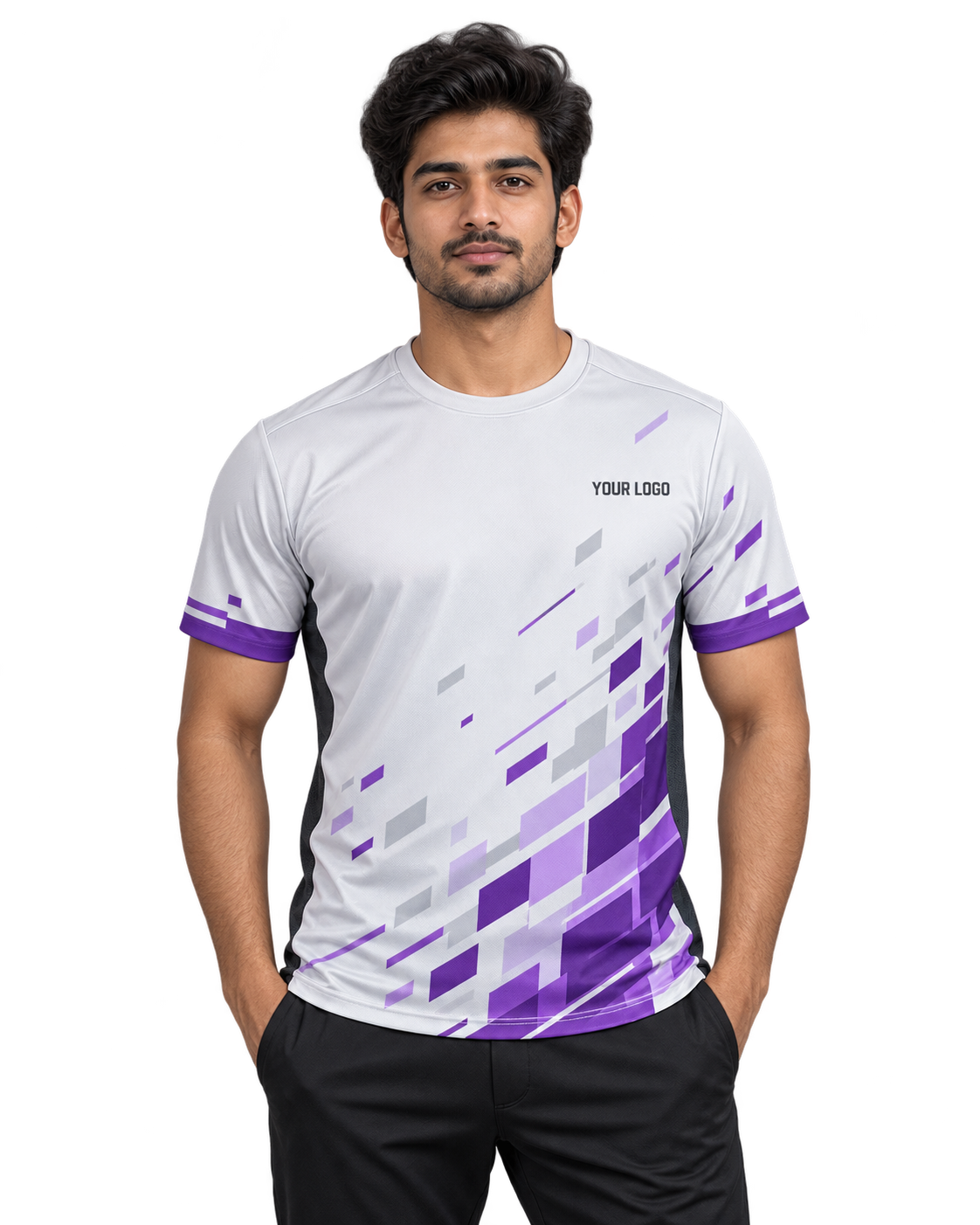 Pixel Sprint Custom Name & Number Jersey — single Indian male model front view