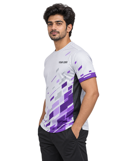 Pixel Sprint Custom Name & Number Jersey — single Indian male model left-side view