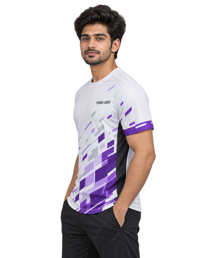 Pixel Sprint Custom Name & Number Jersey — single Indian male model right-side view