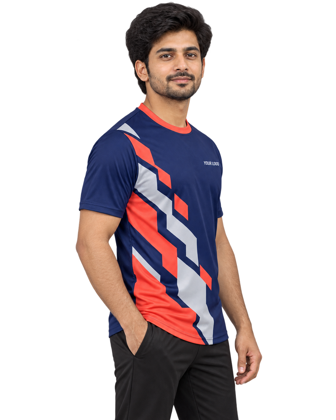 Prism Charge Custom Name & Number Jersey — single Indian male model left-side view
