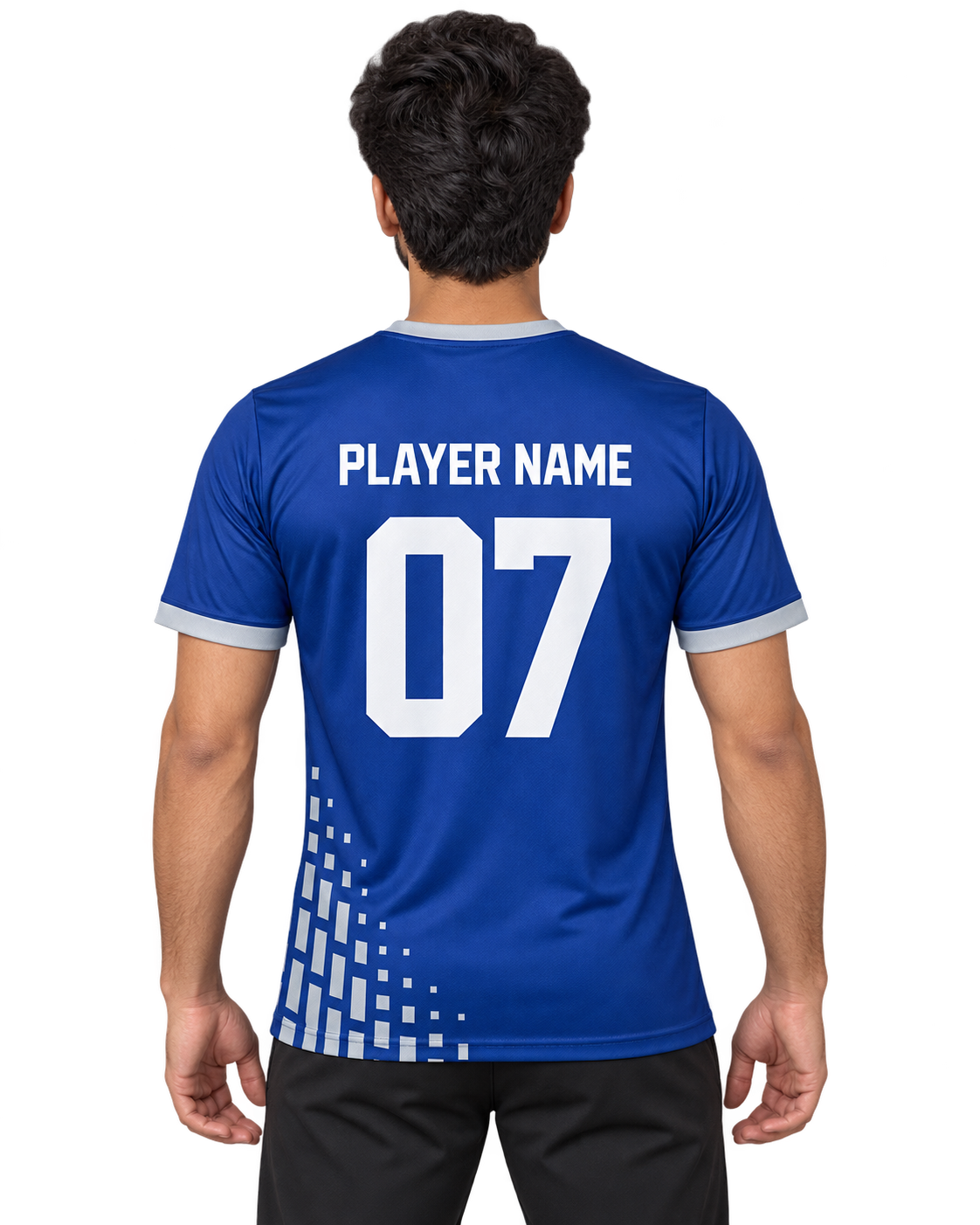 Pulse Grid Custom Name & Number Jersey — single Indian male model back view