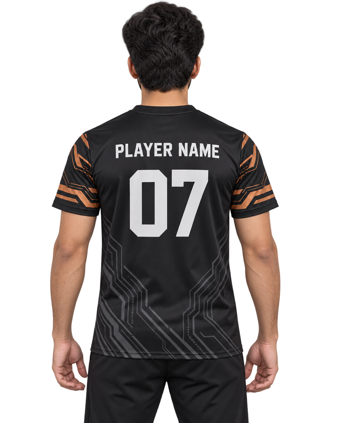 Shadow Circuit Custom Name & Number Jersey — single Indian male model back view