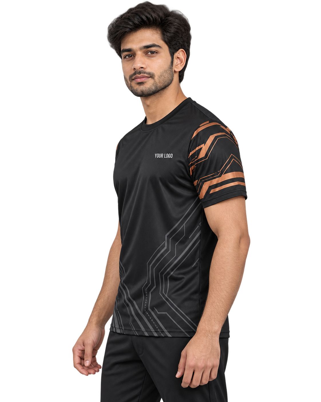 Shadow Circuit Custom Name & Number Jersey — single Indian male model left-side view