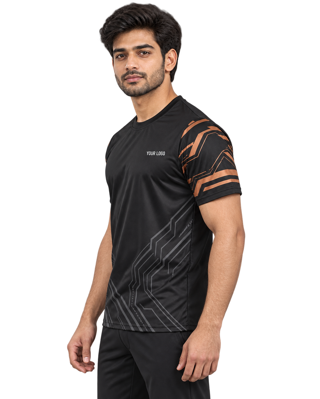 Shadow Circuit Custom Name & Number Jersey — single Indian male model right-side view