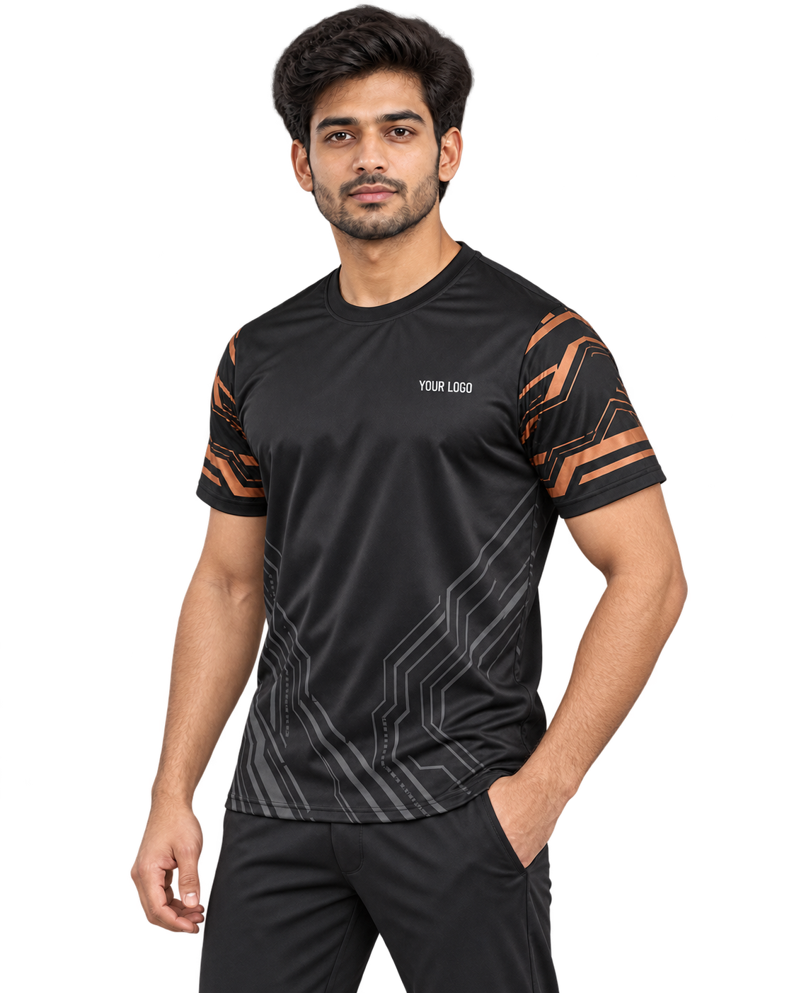 Shadow Circuit Custom Name & Number Jersey — single Indian male model three-quarter view