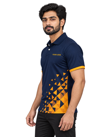 Solar Crest Custom Name & Number Sports Polo — single Indian male model right-side view