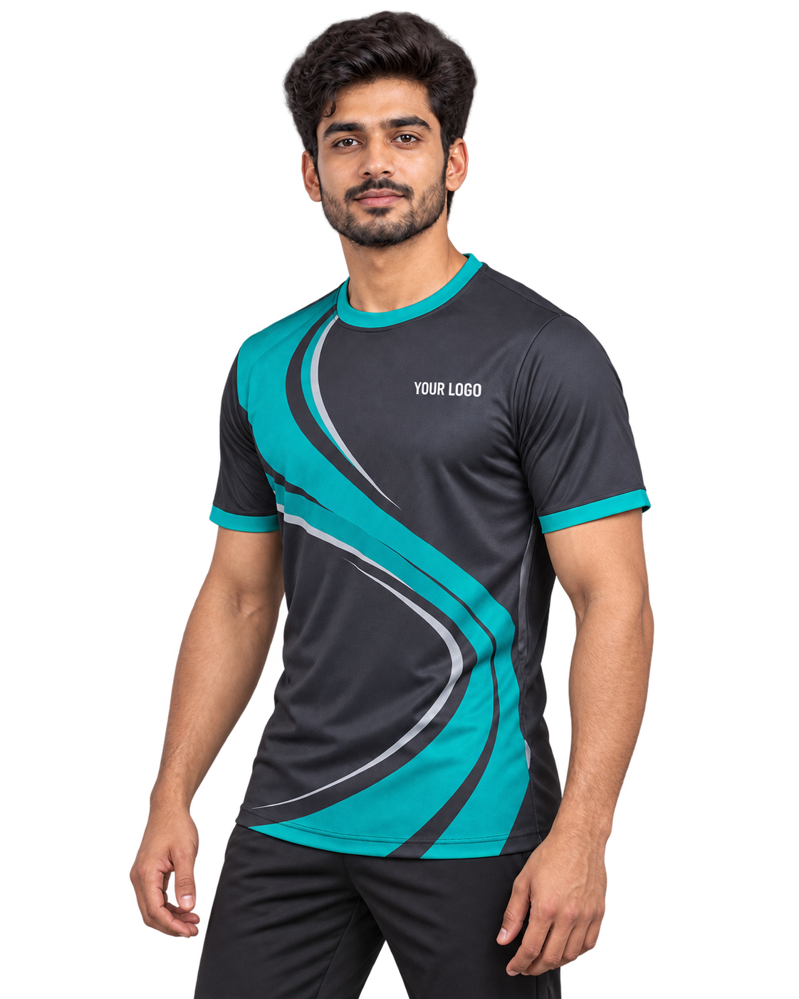 Vortex Rush Custom Name & Number Jersey — single Indian male model three-quarter view